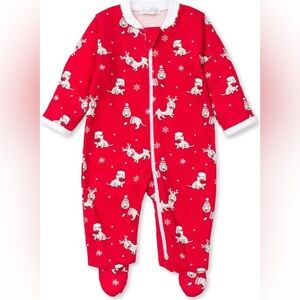 Kissy Kissy Dachshunds Through The Snow Print Footie With Zipper (0-3 Months)